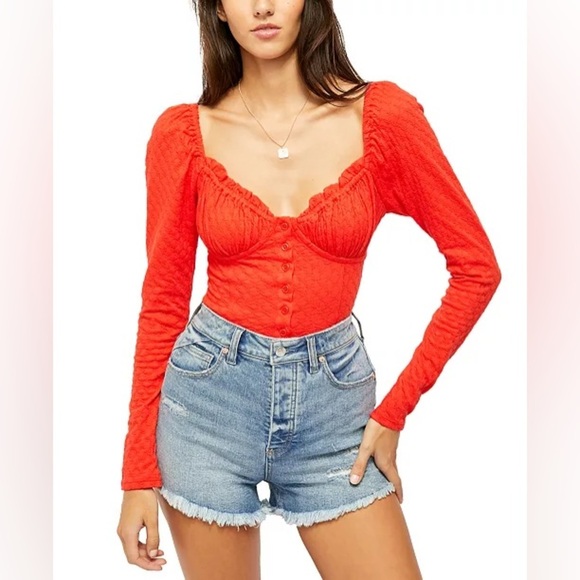 FREE PEOPLE ladybug long sleeved corset shirt size small - Picture 1 of 6